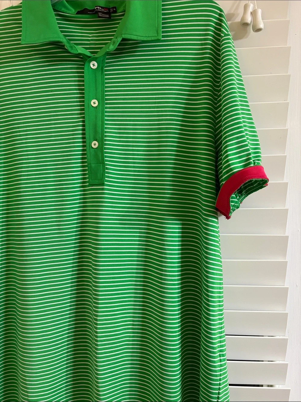 Ralph Lauren Green and White Striped Polo